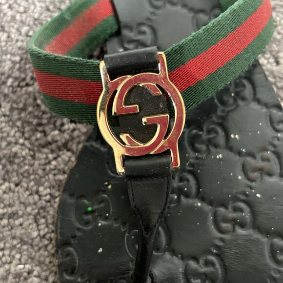 Gucci Interlocking GG Web Stripe Thong Sandals Black Flat Flip Flop Size EU 36.5 - Picture 8 of 10